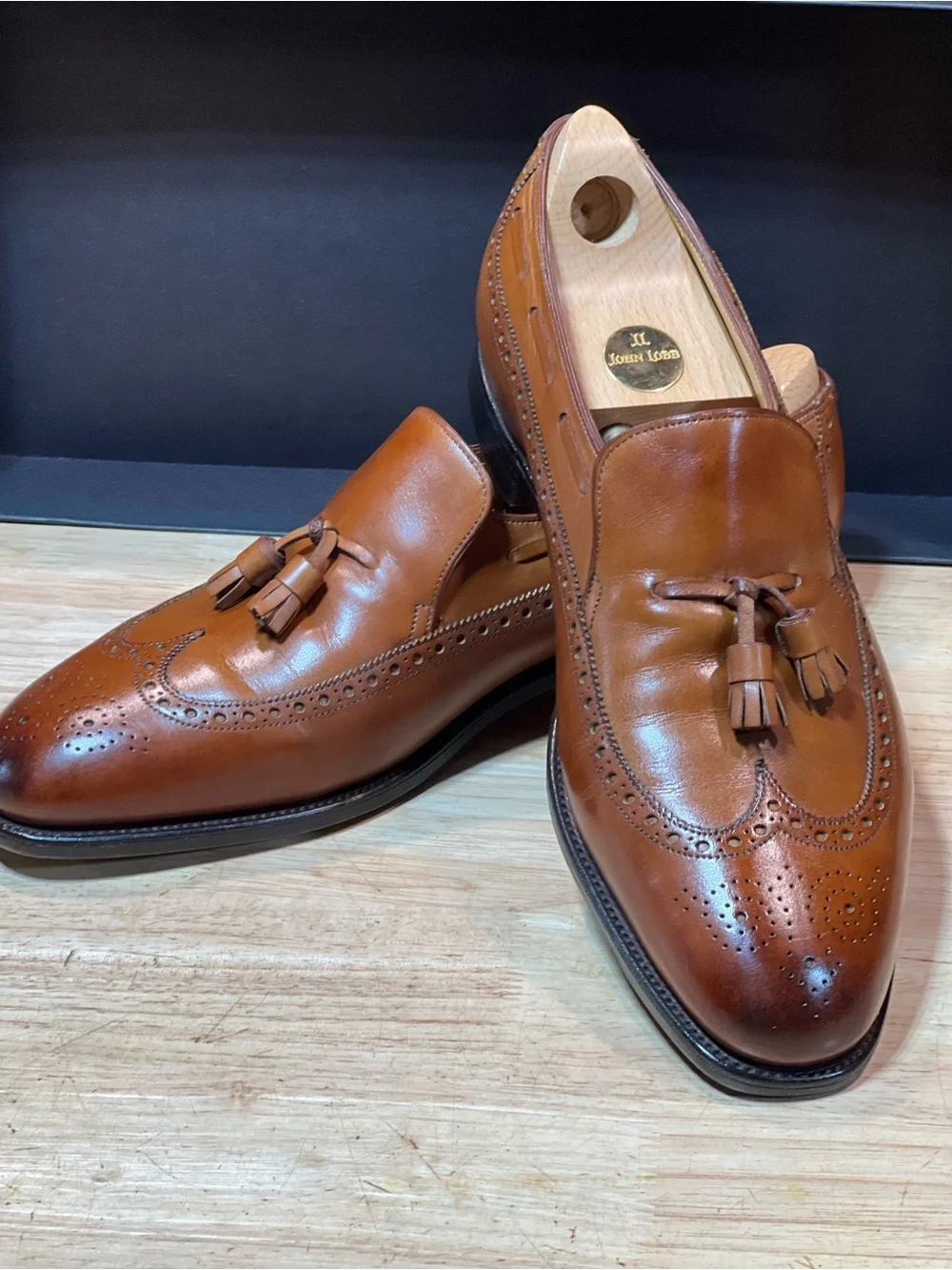 John Lobb “Egee” Men’s Cognac Leather Tassel Loafers US11D w/ Shoe Trees 🇬🇧